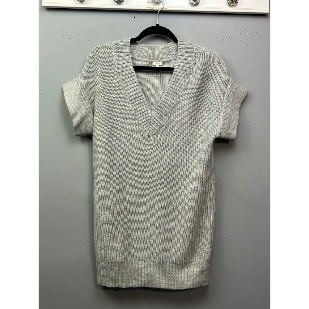 J. Crew Light Gray V Neck Short Sleeve Knit Sweater Tunic Top XS